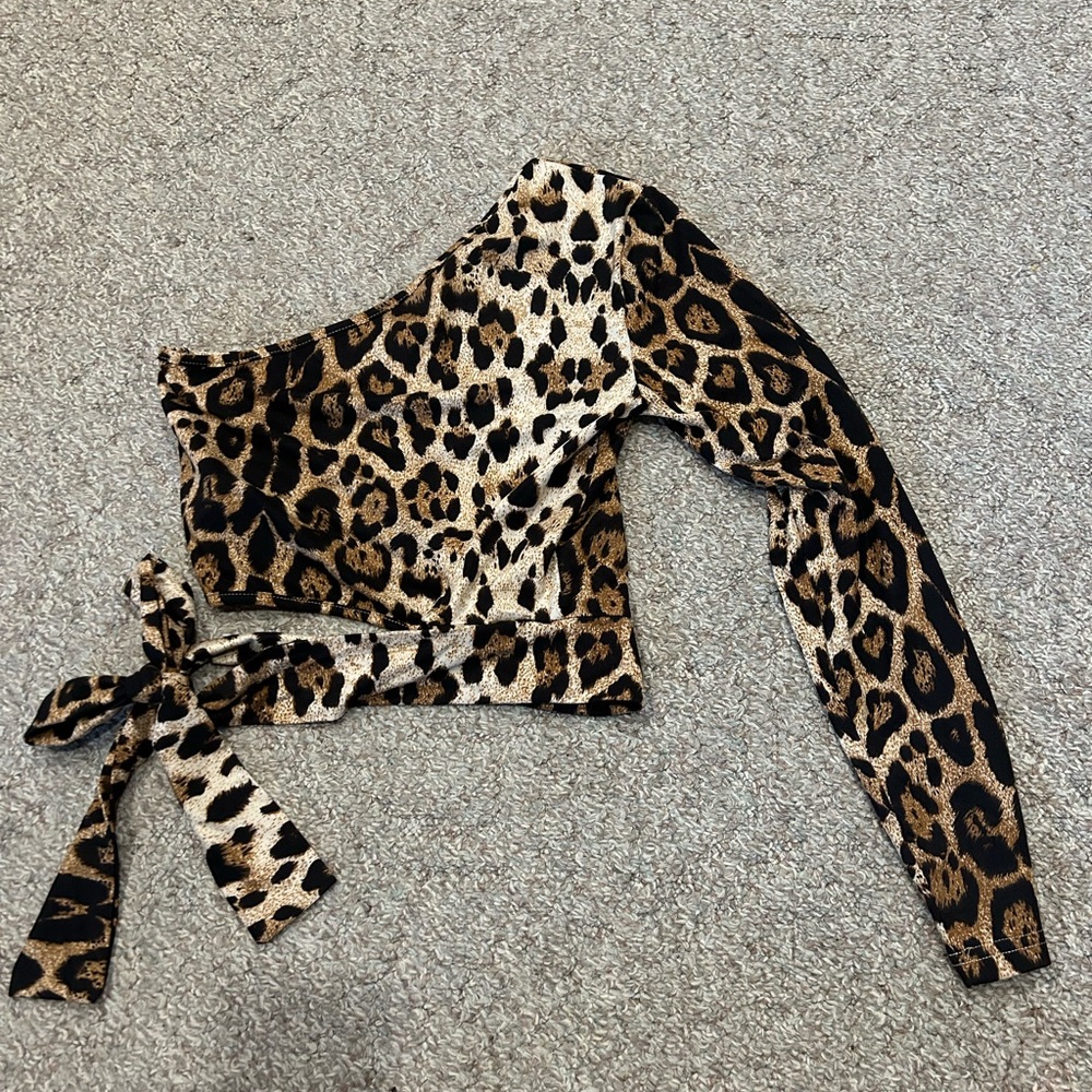 Leopard Print One-Shoulder Crop Top